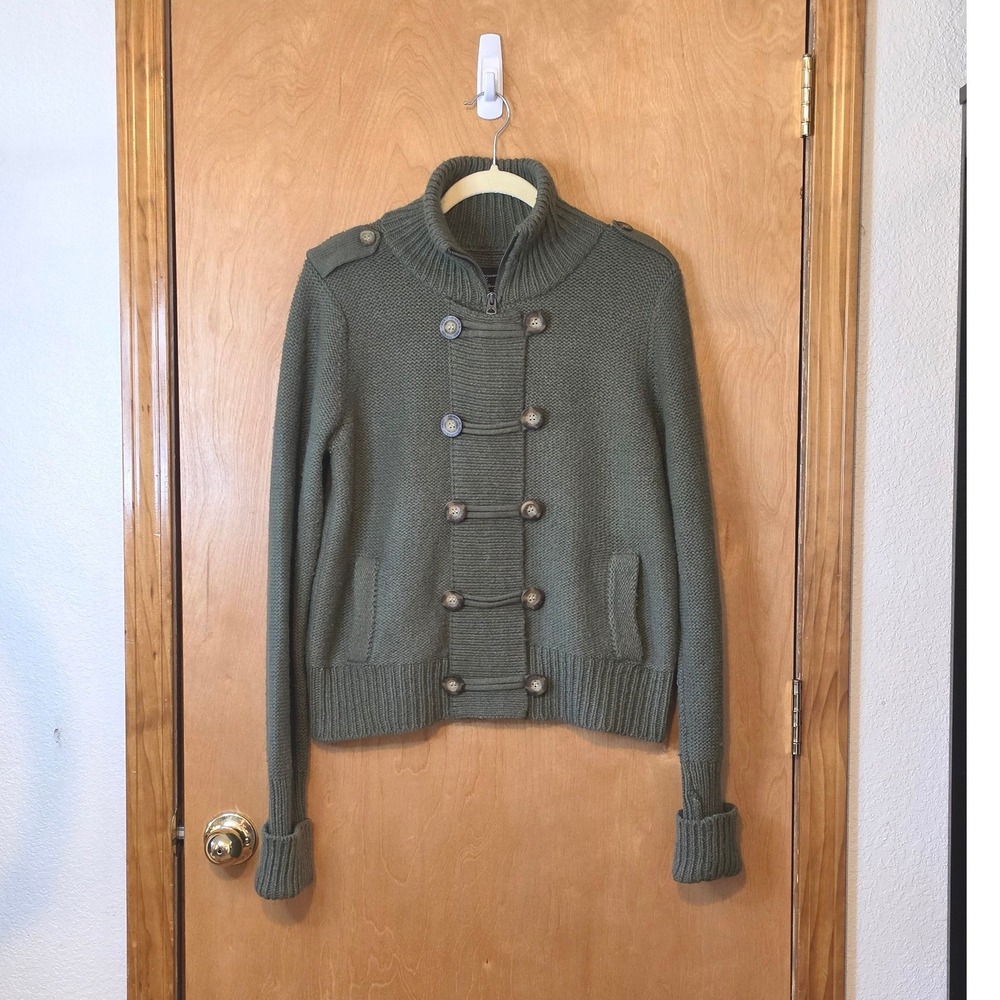 Vintage American Eagle Military Cardigan Sweater Jacket Green Y2K Full Zip L